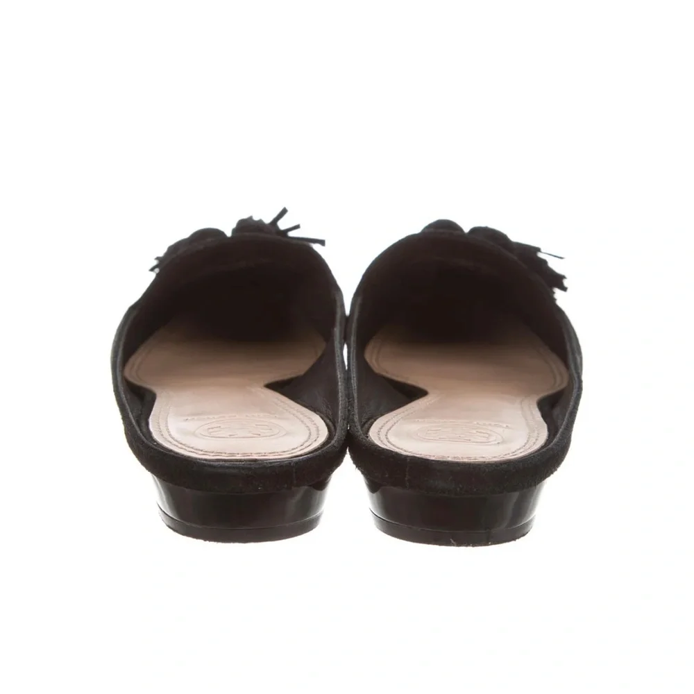 Tory Burch Salinas Tassel Mule Black Suede Slide Size 9